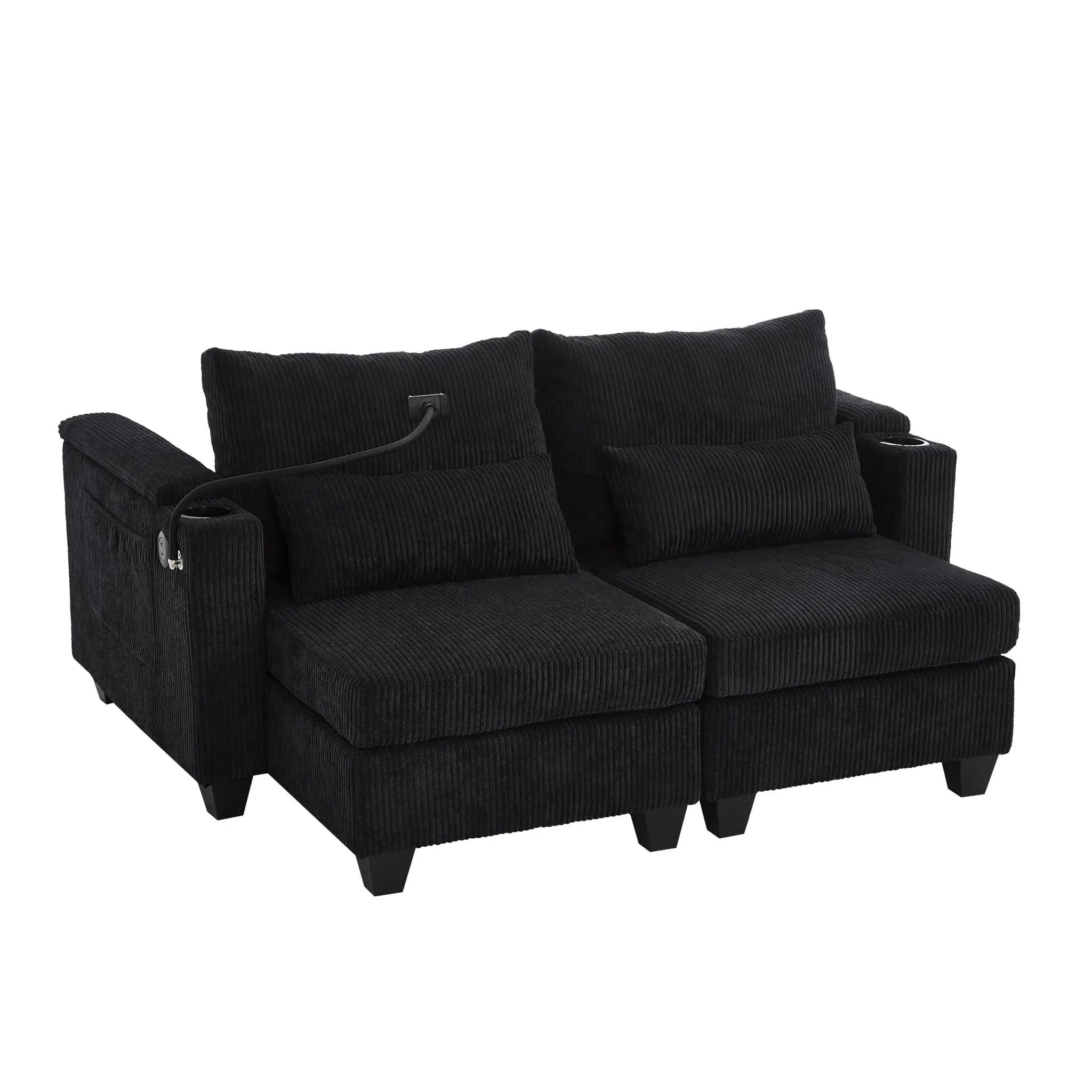 Convertible Chaise Lounge Sofa Chair With USB Ports, Cup Holders, Phone Holder And Storage by HouseOfZazla