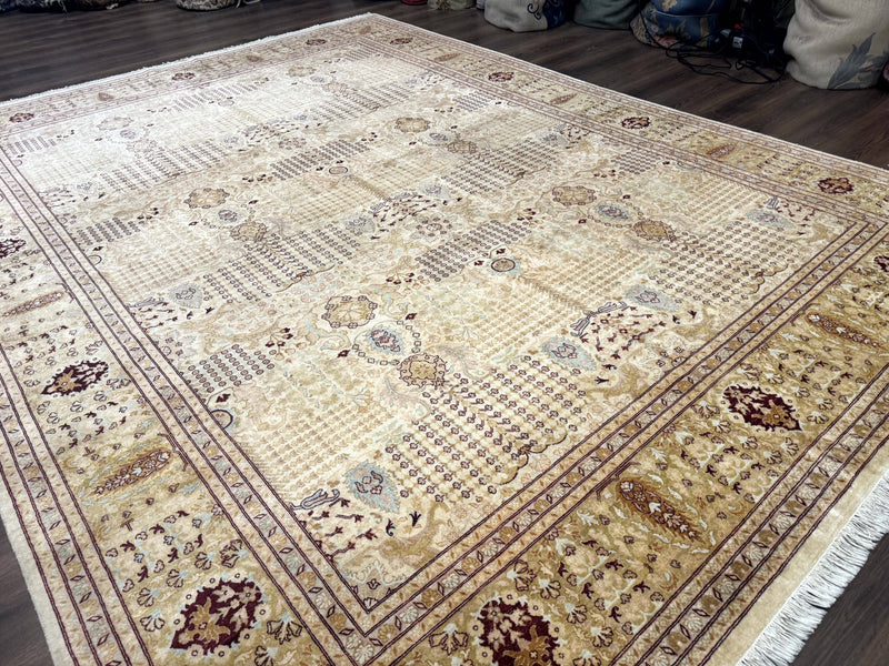 Pakistani Carpet 9x12, Finely Hand Knotted 270 KPSI, Cream, Allover Pattern by Jewel Rugs