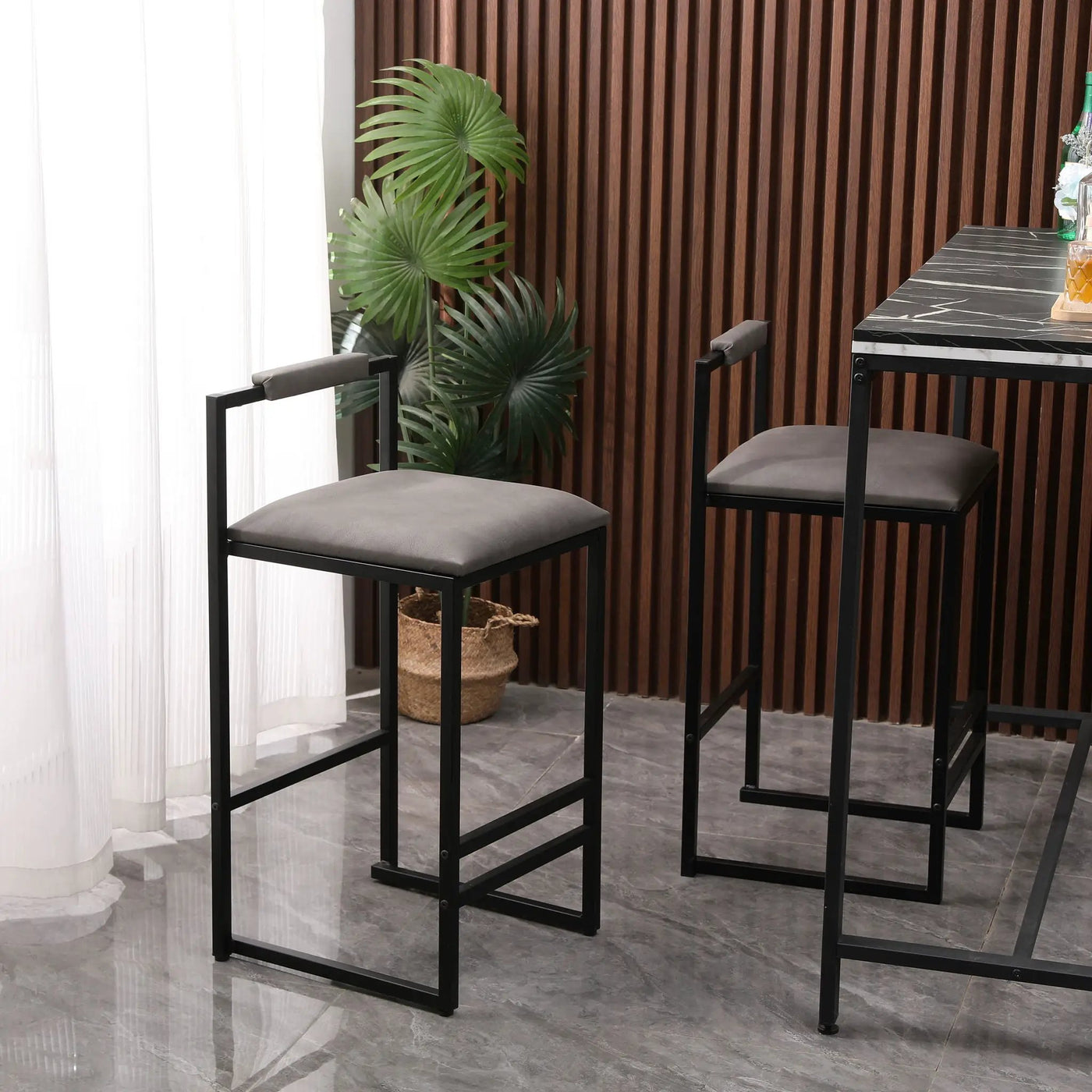 Elegant Bar Stool Set With Backrest And Footrest, Counter Height (Set of 2) by HouseOfZazla