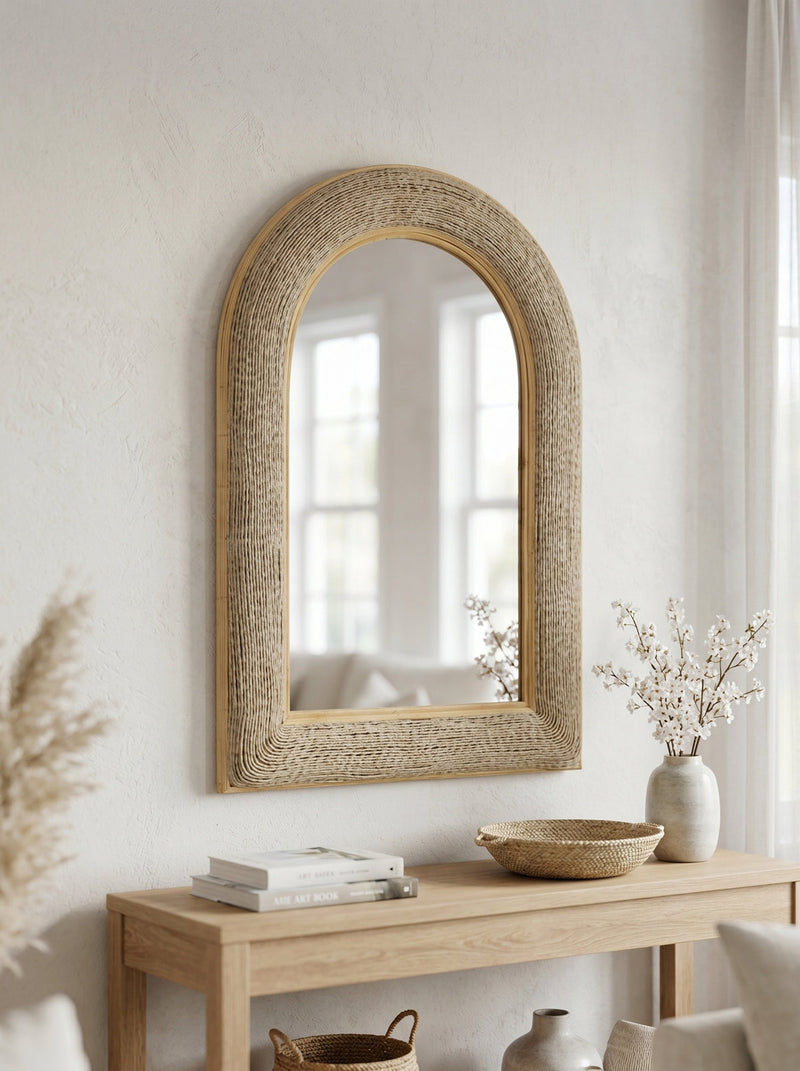 24.2"x36" Woven Texture Decorative Arched Mirror by HouseOfZazla