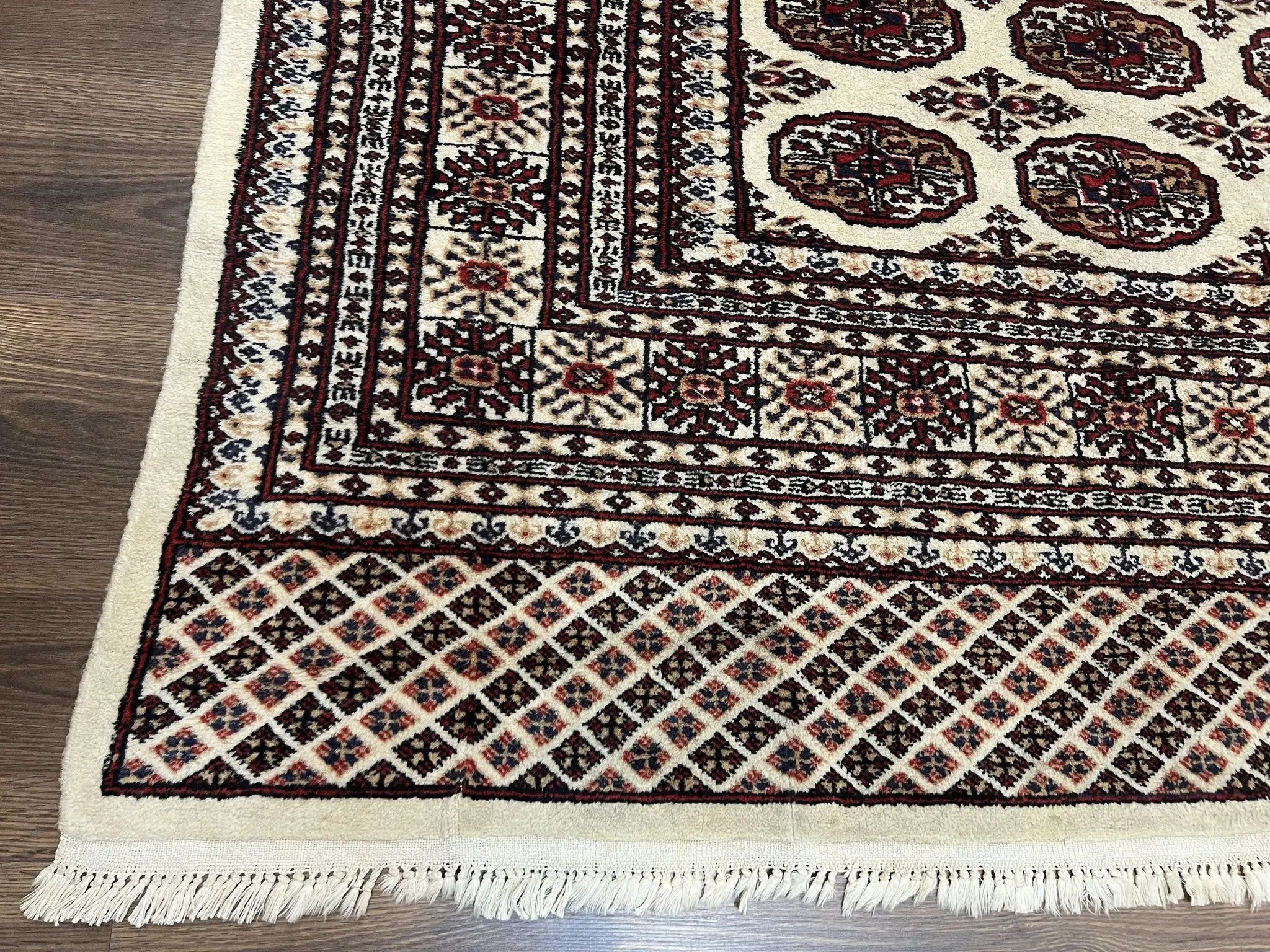 Pakistani Turkoman Rug 6x9, Cream and Red Hand Knotted Wool Oriental Carpet, Yamud Rug, Tribal Rug 6 x 9, Bohemian Area Rug, Bokhara Rug by Jewel Rugs