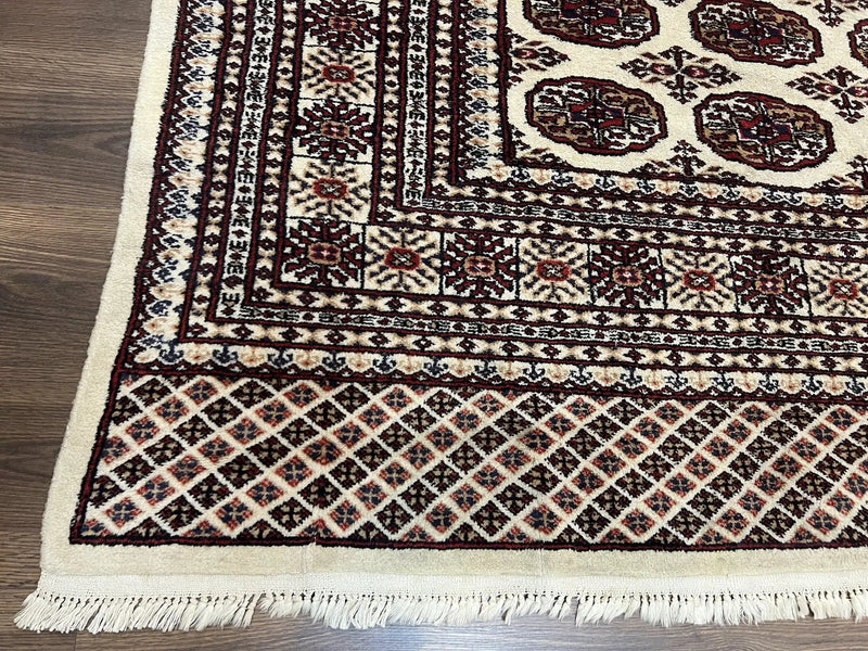 Pakistani Turkoman Rug 6x9, Cream and Red Hand Knotted Wool Oriental Carpet, Yamud Rug, Tribal Rug 6 x 9, Bohemian Area Rug, Bokhara Rug by Jewel Rugs