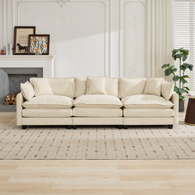 Cloud3 Seats Sofa (Ottoman is not included)Chenille Fabric in Beige by BLAKHOM