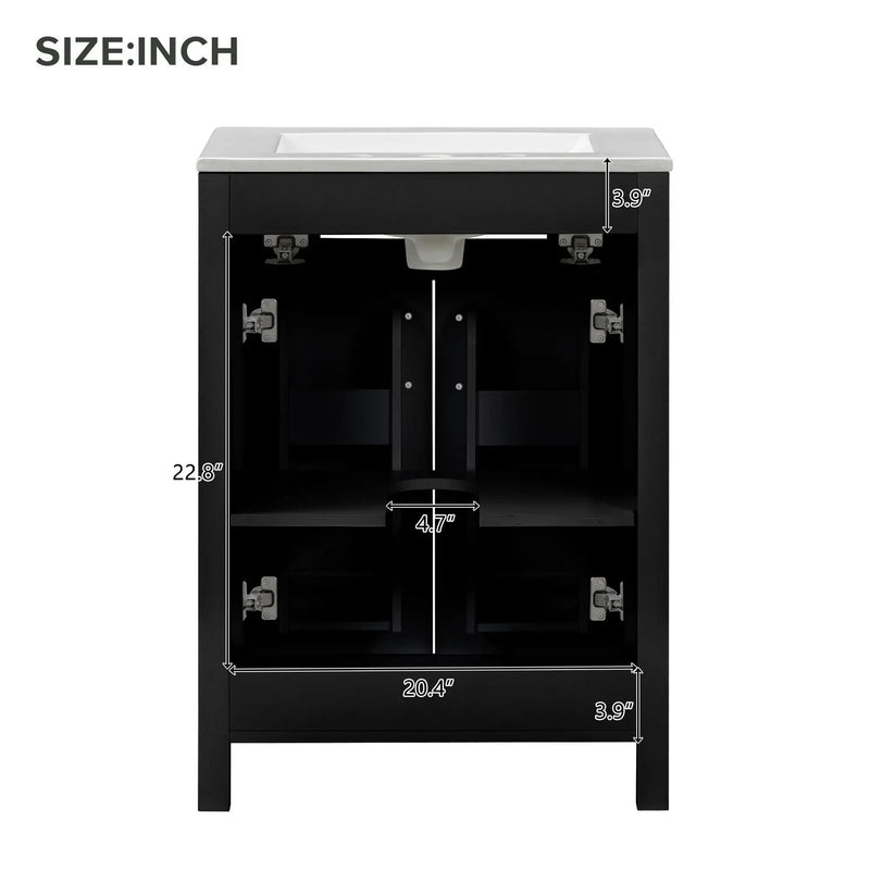 Modern Bathroom Vanity With Ceramic Sink, Soft-Close Doors, Flip Drawer, U-Shaped Shelves, Elegant Storage Solution