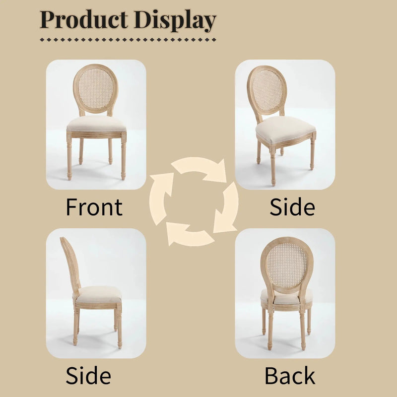 French Country Dining Chairs Set of 2 Upholstered with Rattan Back by HouseOfZazla