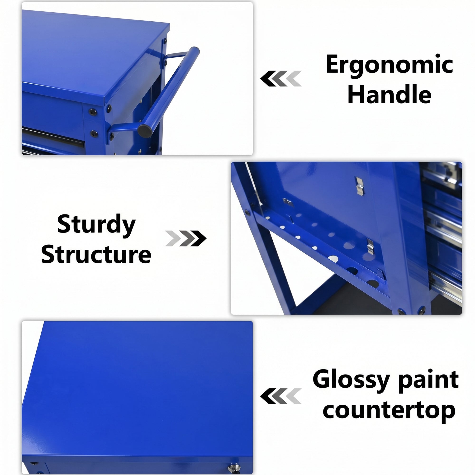 3 Drawers Multifunctional Tool Cart with Wheels and Steel Top - Blue & Black by HouseOfZazla