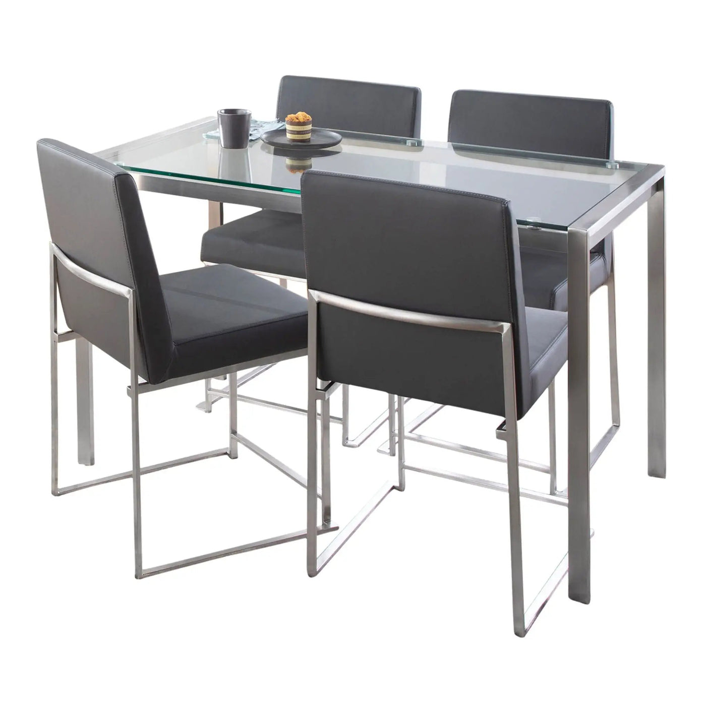 Fuji - High Back Contemporary Dining Set, Glass 5 Piece by HouseOfZazla