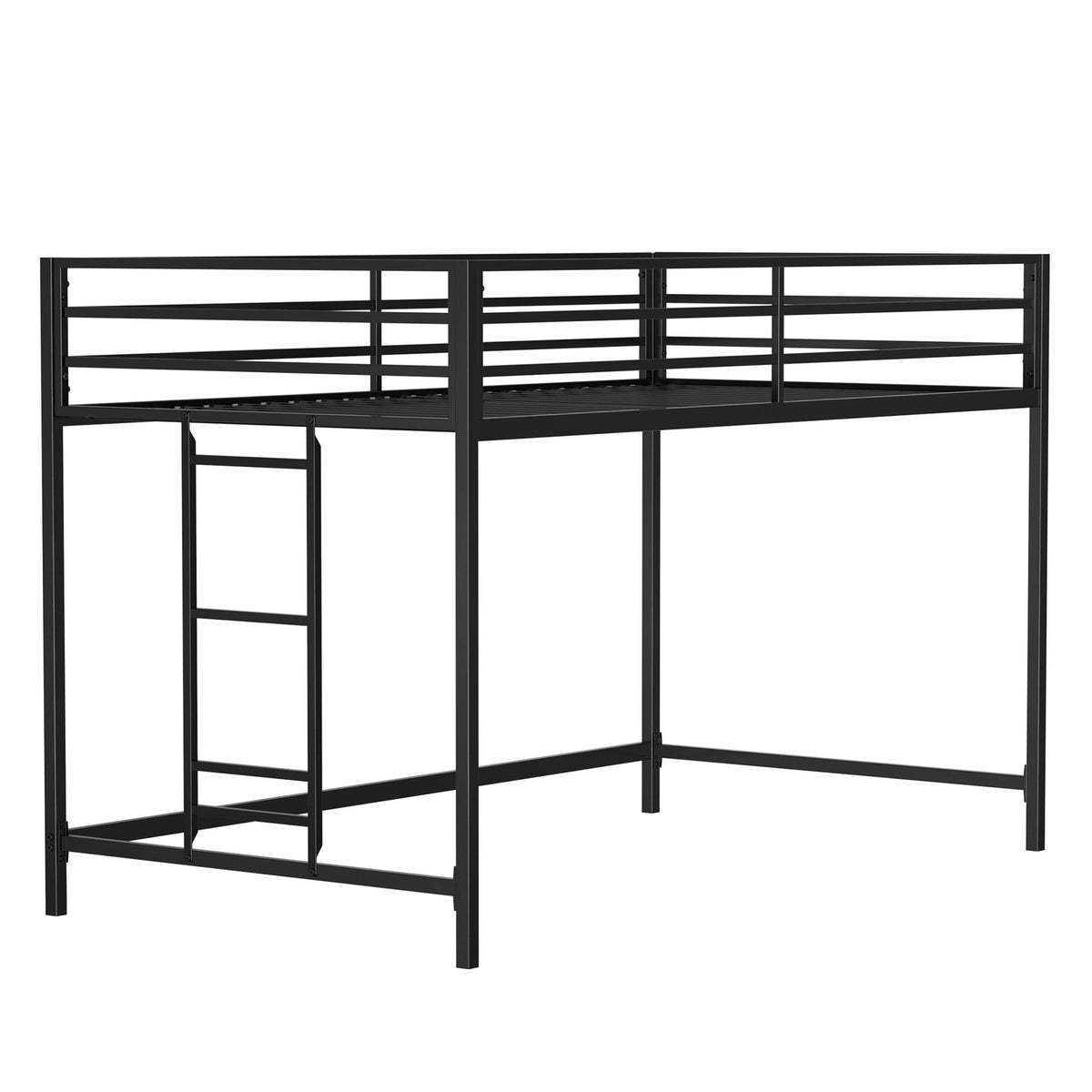 Black Twin Loft Bed with Full-Length Guardrails and Reversible Ladder