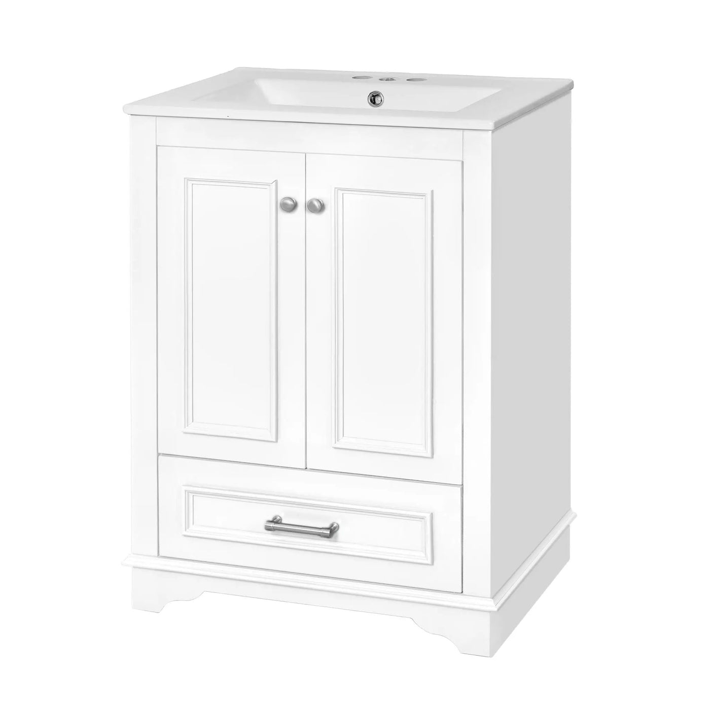 Bathroom Vanity With Ceramic Sink Combo, Modern Freestanding Storage Cabinet With Silver Handles by HouseOfZazla