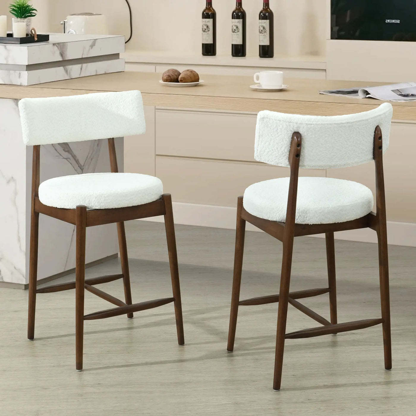 Mid Century Modern Counter Stools, Fabric Upholstered Chairs by HouseOfZazla