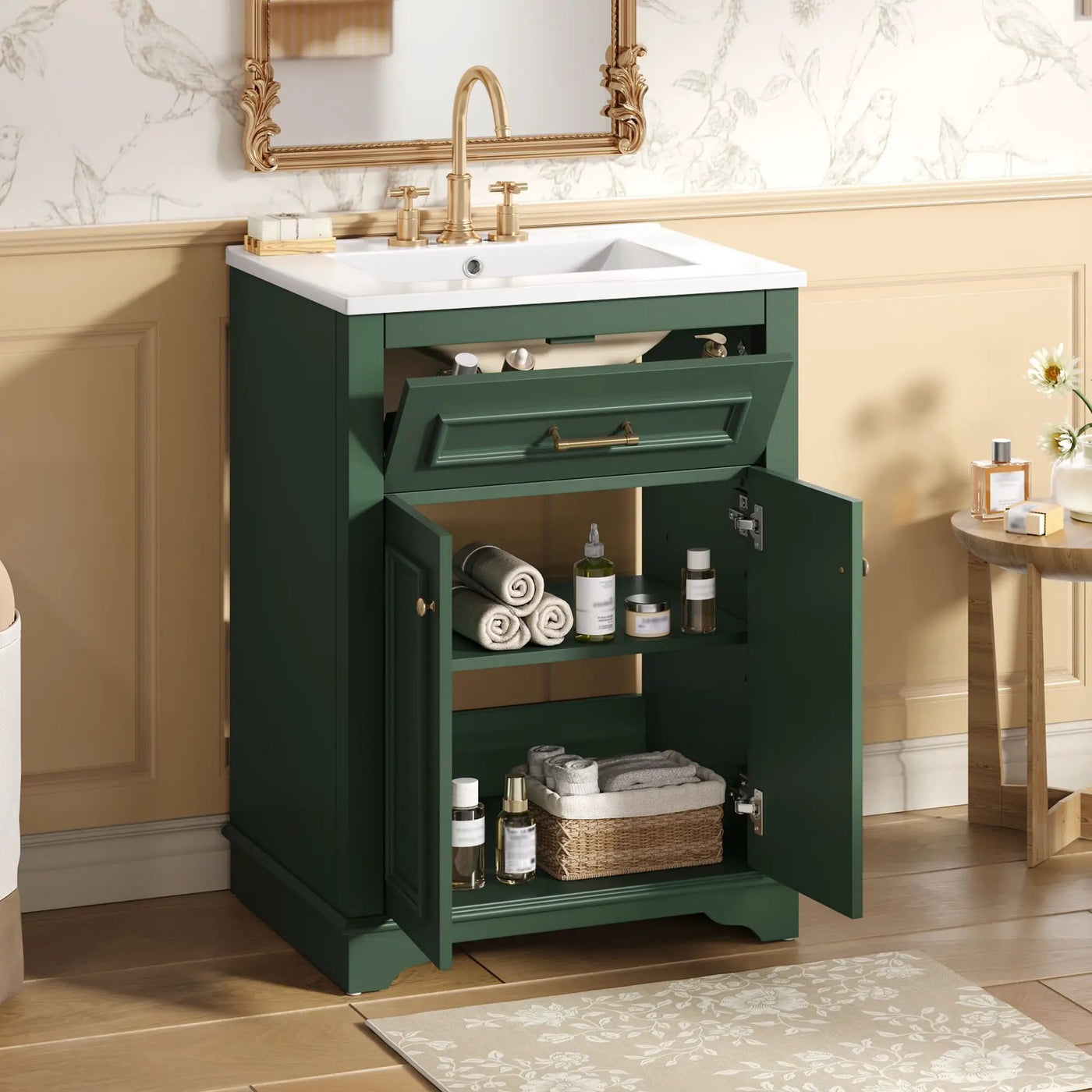 Bathroom Vanity With Integrated Sink, 2 Door Cabinet With Tip Out Drawer by HouseOfZazla