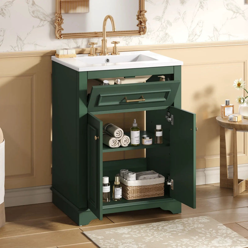 Bathroom Vanity With Integrated Sink, 2 Door Cabinet With Tip Out Drawer by HouseOfZazla