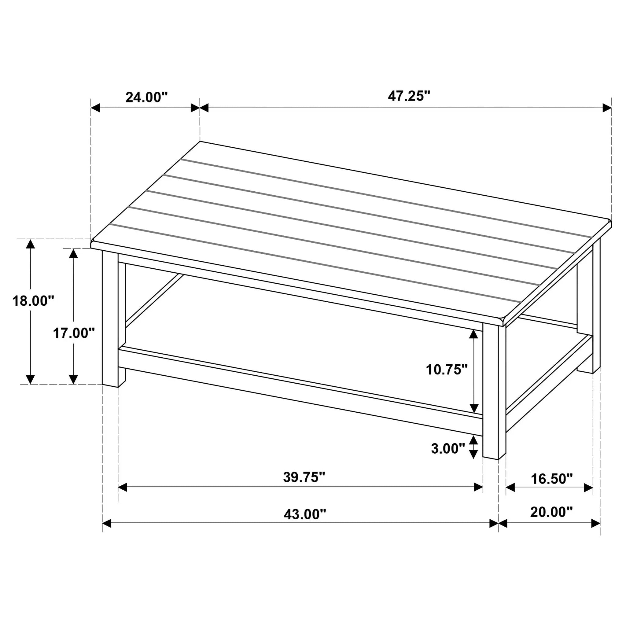 Payne Wood Coffee Table with Shelf Distressed Brown by Unique Piece Furniture