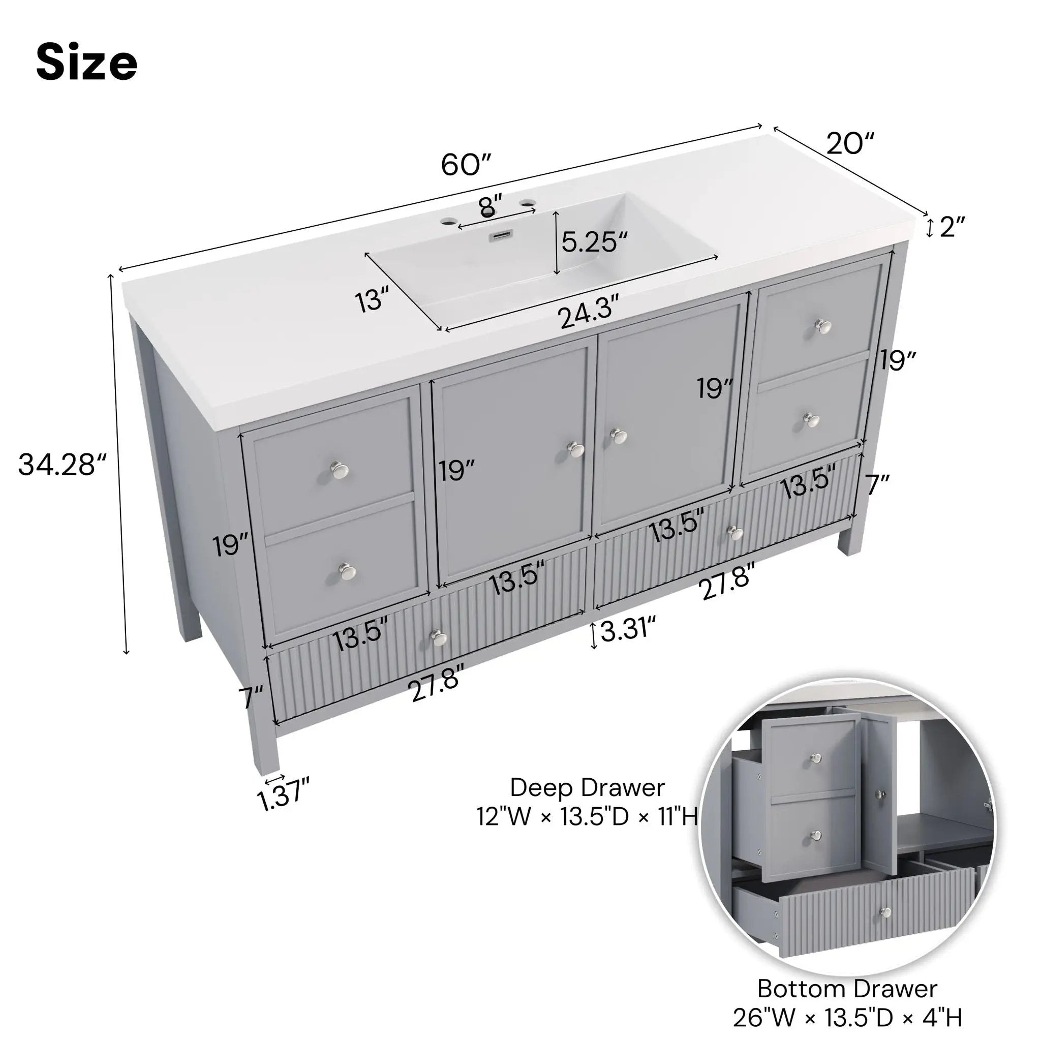 Bathroom Vanity With Separate Sink, Soft Close Doors And 4 Drawers by HouseOfZazla