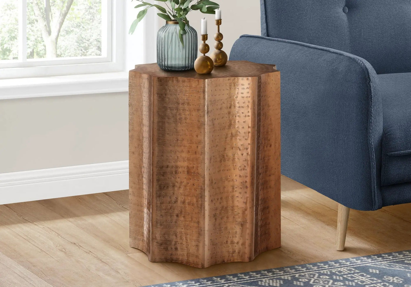 Drum Accent Side Table, Stylish Scalloped Design by HouseOfZazla