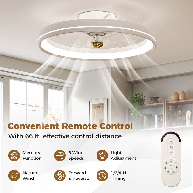 19 Inch Ceiling Fan Low Profile Flush Mount Fan with 3000-6500K Dimmable LED-White by DirectDeals