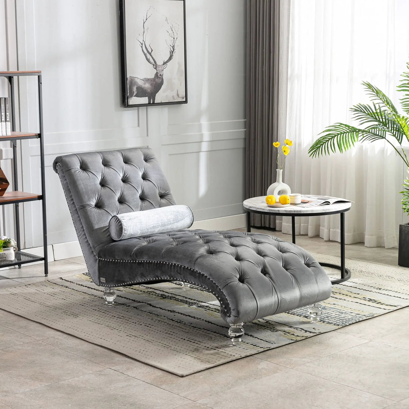 Chaise Lounge Indoor, Button Tufted Upholstered Chaise Lounge Chair With Pillow by HouseOfZazla
