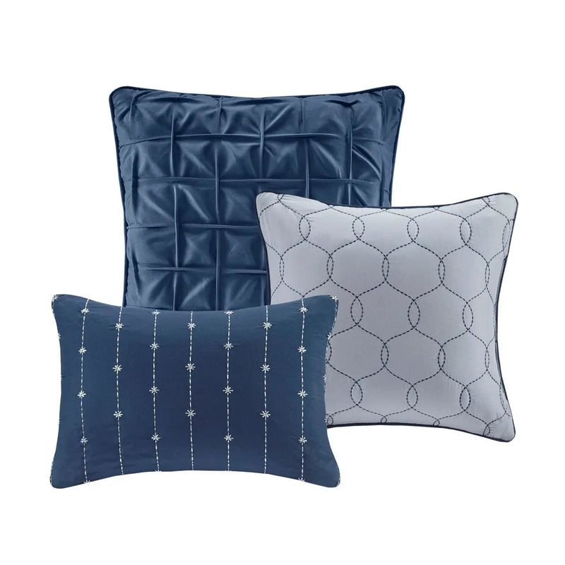 7 Piece Printed Seersucker Comforter Set Navy Queen by HouseOfZazla