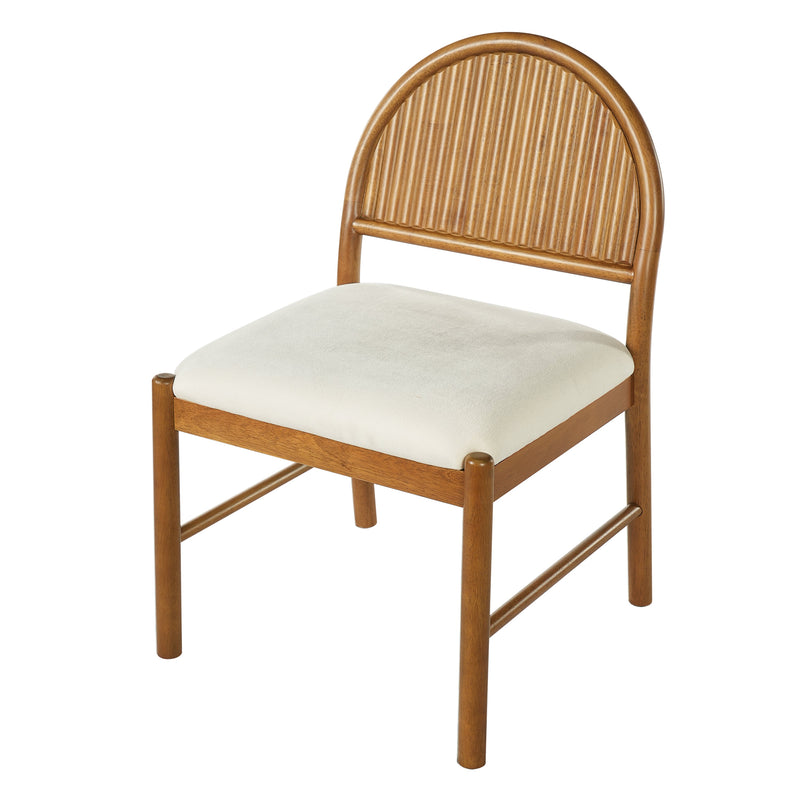 Rubber Wood Dining Chair with Fluted Backrest and Upholstered Seat - Beige, photo 6 of 10