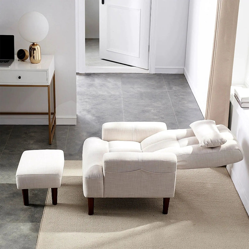 Living Room Sofa Single Chair And Ottoman, Modern Multi-Function Fabric Living Room Sofa Lounge Chair Bed And Stool. Soft Leisure Single Chair Adjustable Into 5 Angles With Sofa Bed by Unique Piece Furniture