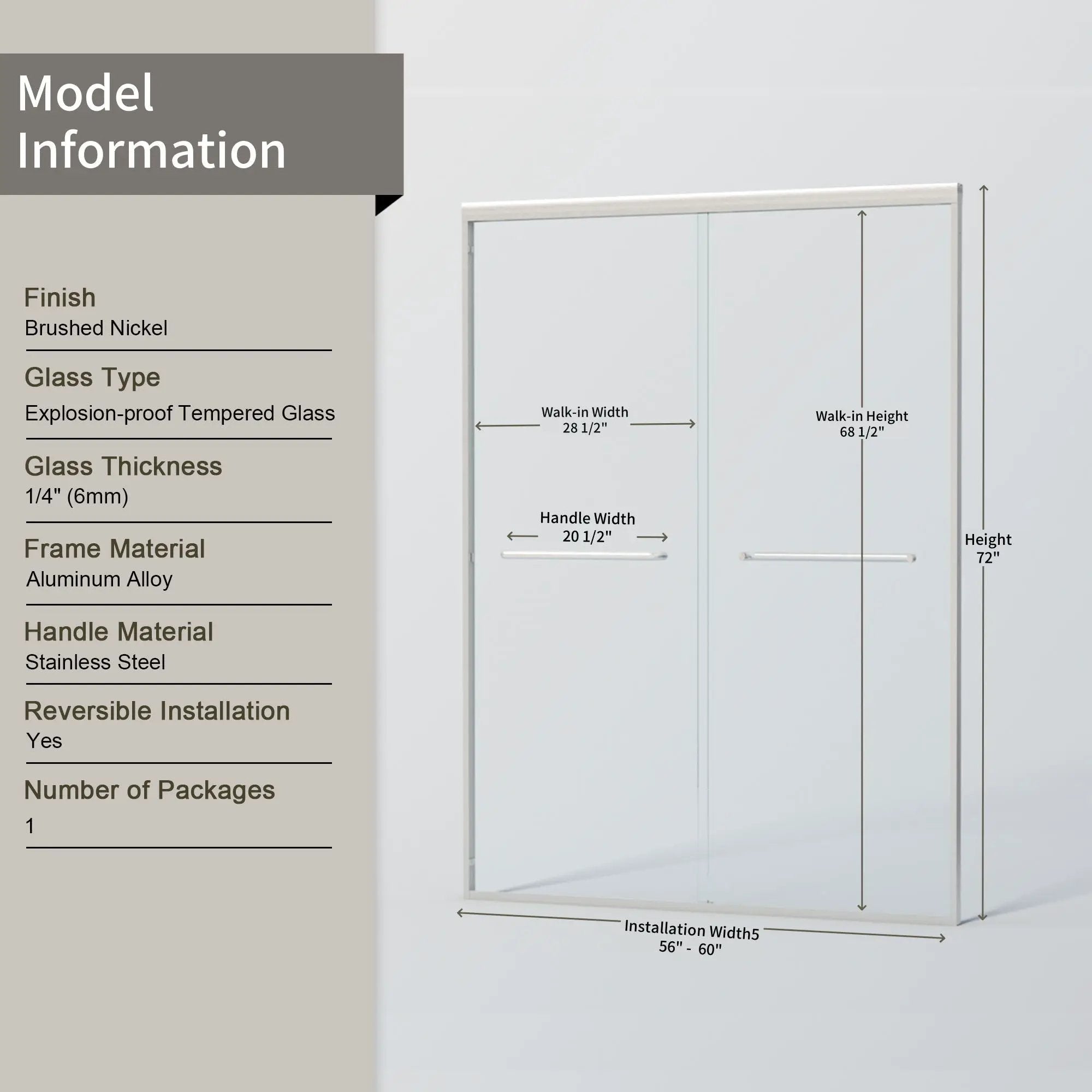 Double Sliding Shower Door, Semi-Frameless Bypass Bathroom Sliding Door With 1/4" (6 Mm) Tempered Glass For Walk-In Shower by HouseOfZazla