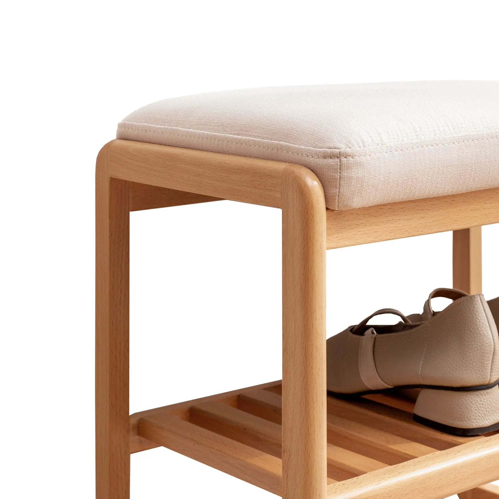 Shoe Bench, Beech Wood Storage Rack Organizer With High Rebound Sponge Cushion - Natural by Unique Piece Furniture