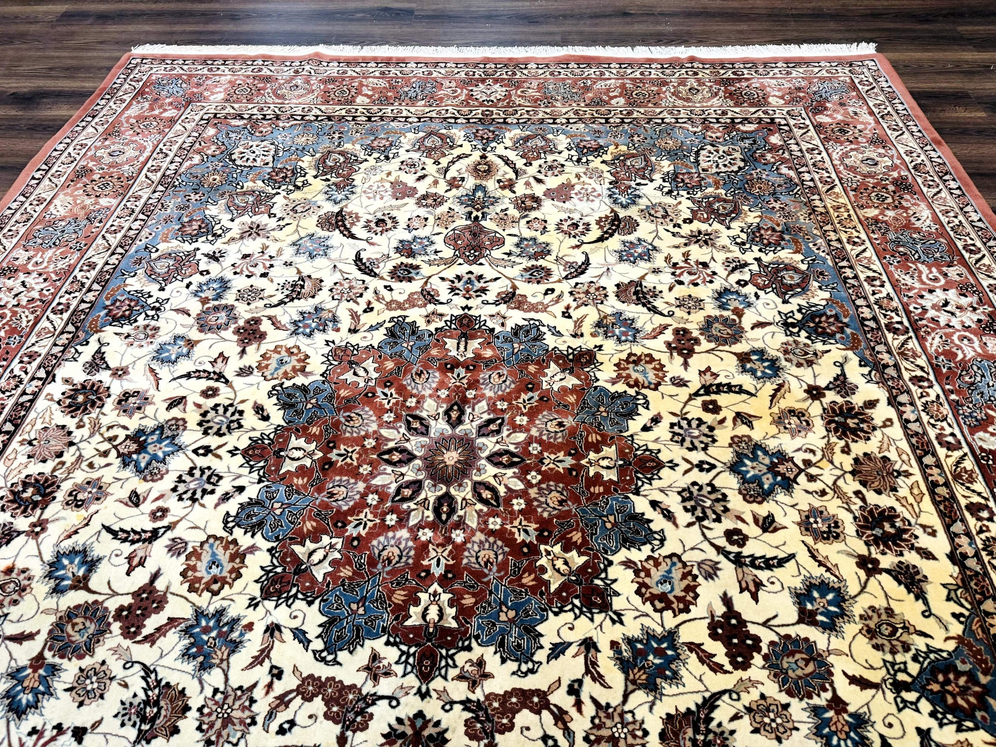 Persian Rug 8x10, Sino Persian Floral Medallion Carpet, Traditional Wool Area Rug, Cream and Brick Red, Fine 210 KPSI by Jewel Rugs