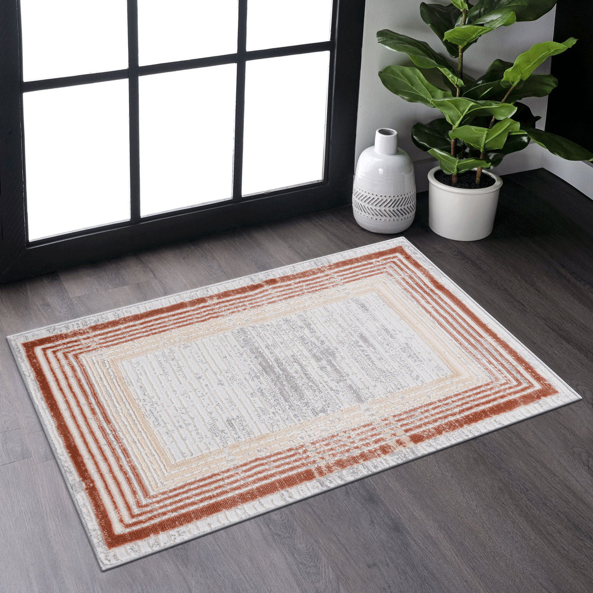 Bordered Runner Rug with Stain Resistance - Blue or Light Brown, photo 2 of 14