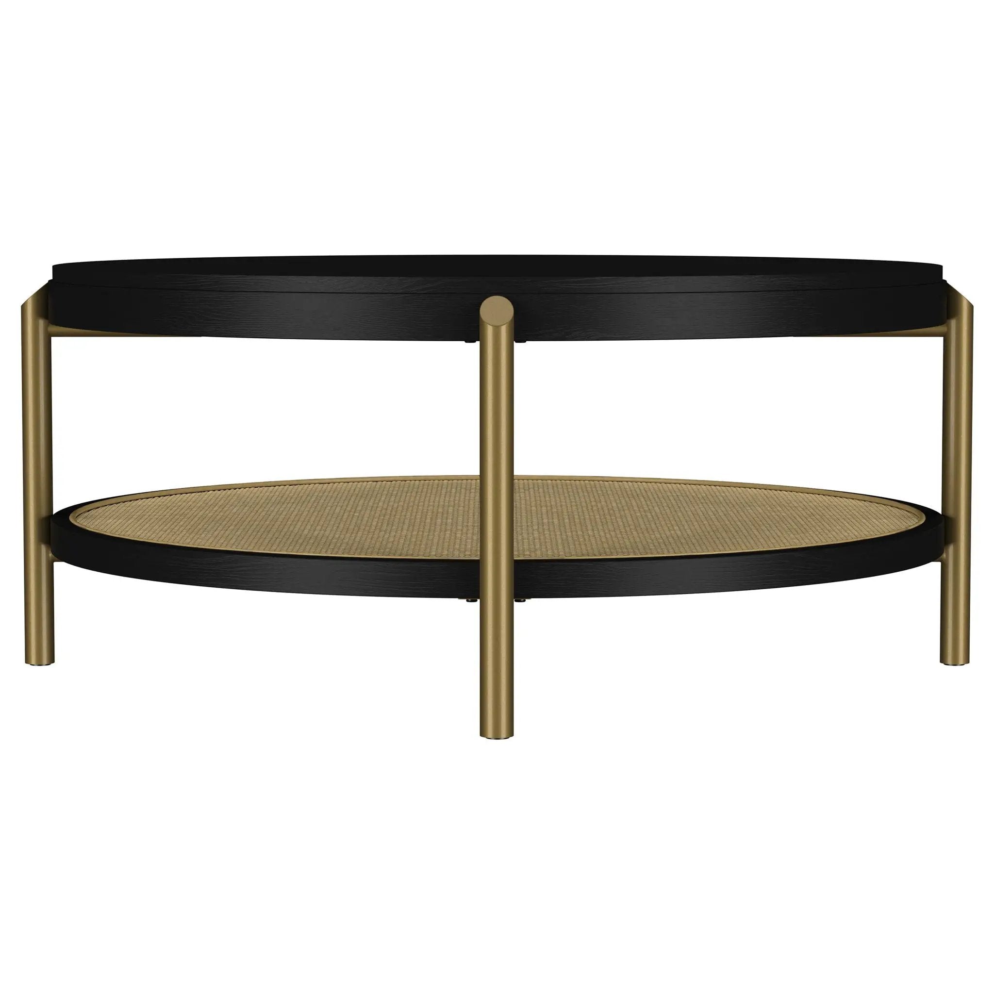 Arini Round Coffee Table With Storage Shelf Black by Unique Piece Furniture