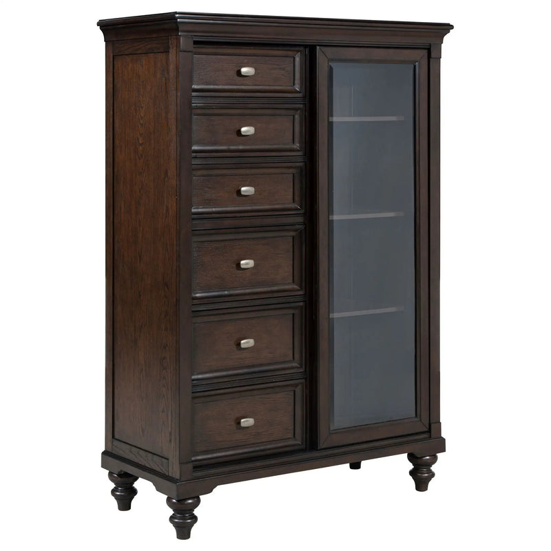 Andover 6-drawer Tempered Glass Door Chest Dark Oak by Unique Piece Furniture