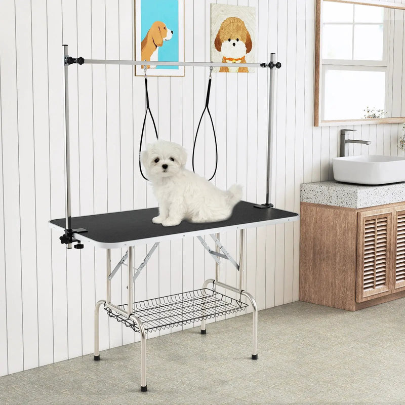 Foldable Dog Grooming Table with Height Adjustable Arms-Black by DirectDeals