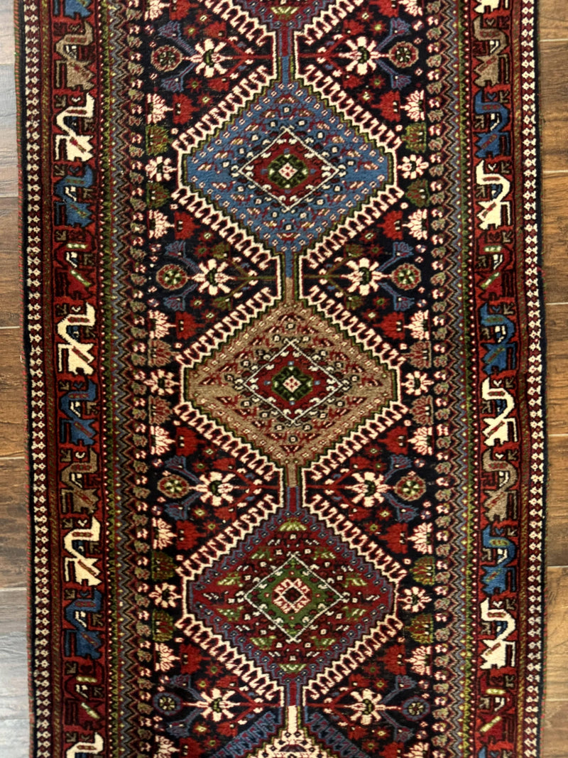 Persian Tribal Runner Rug 2.6 x 20 ft, Antique Persian Shiraz Carpet for Hallway, Colorful Navy Blue by Jewel Rugs