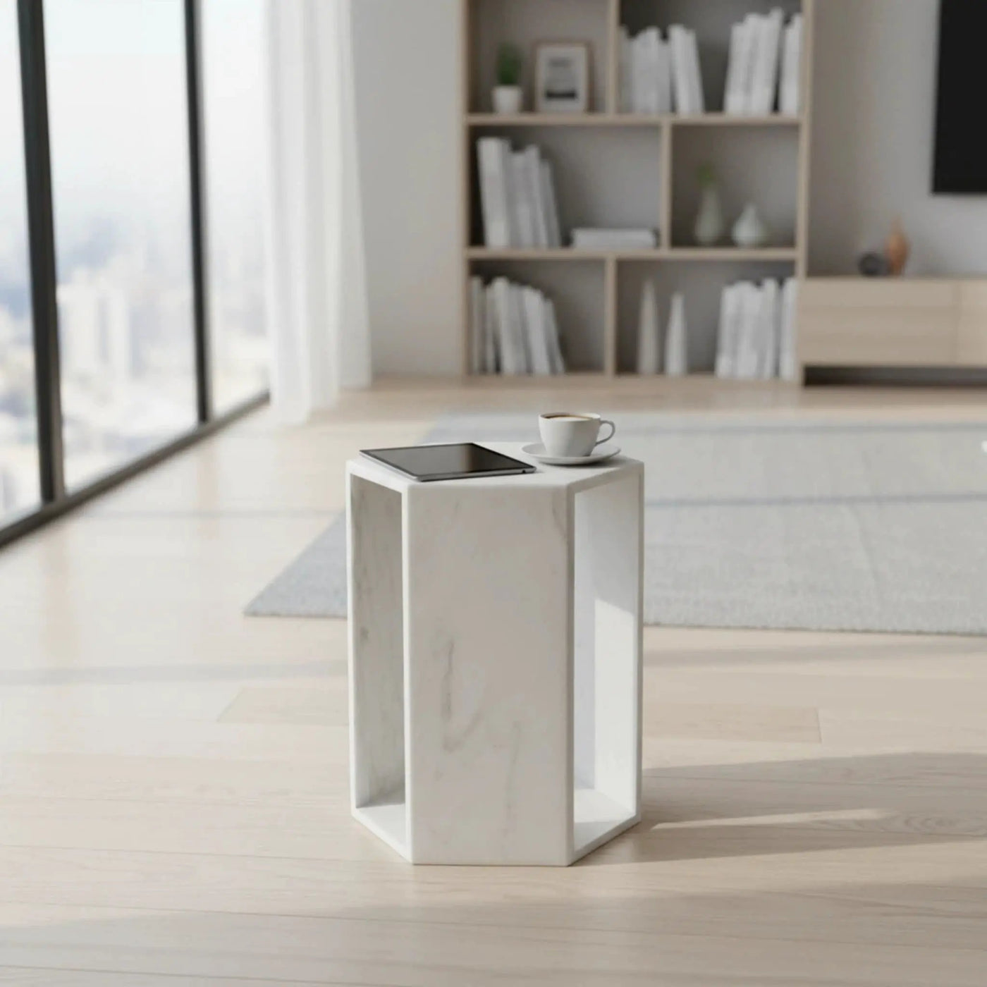 Modern Minimalist Hexagon Side Table by Unique Piece Furniture