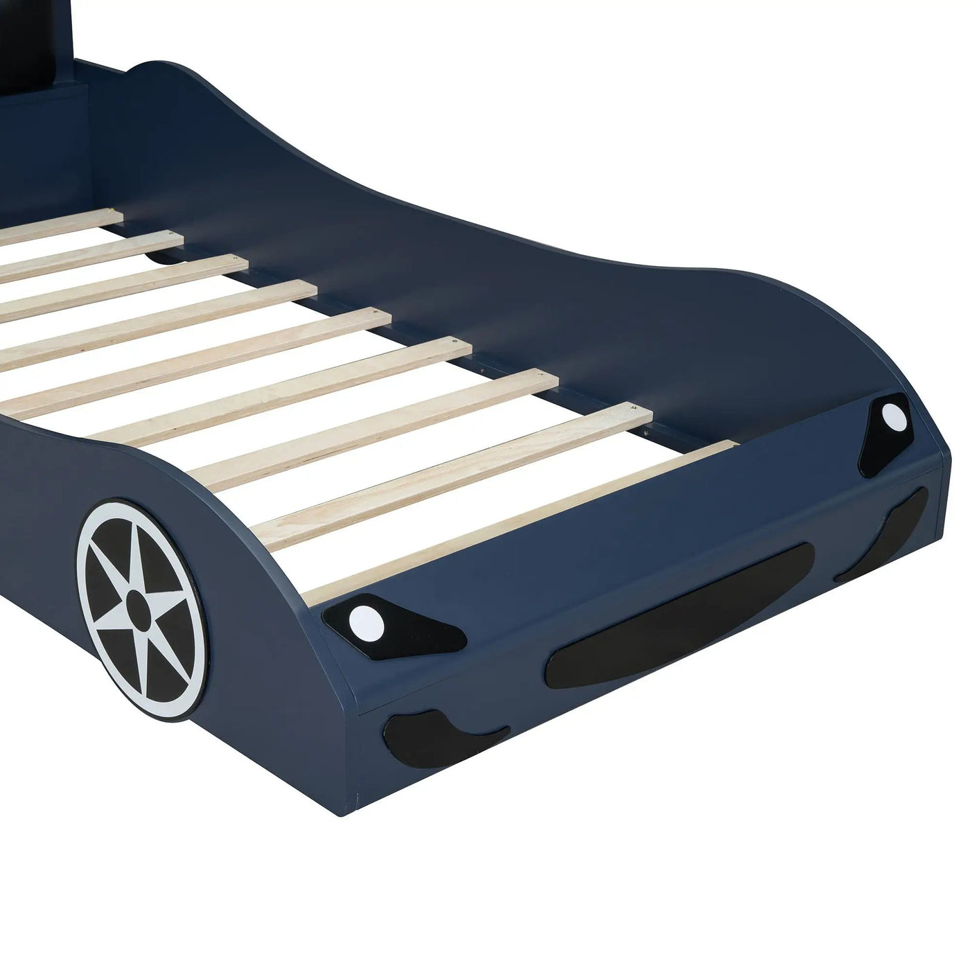 Race Car Shaped Platform Bed With LED And Upholstered Backrest In by HouseOfZazla