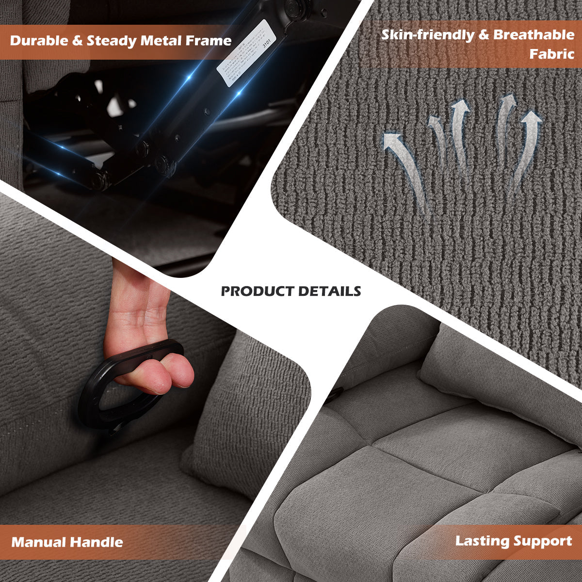 Manual Oversized Recliner Loveseat with Cup Holders - Grey or Blue, photo 10 of 10