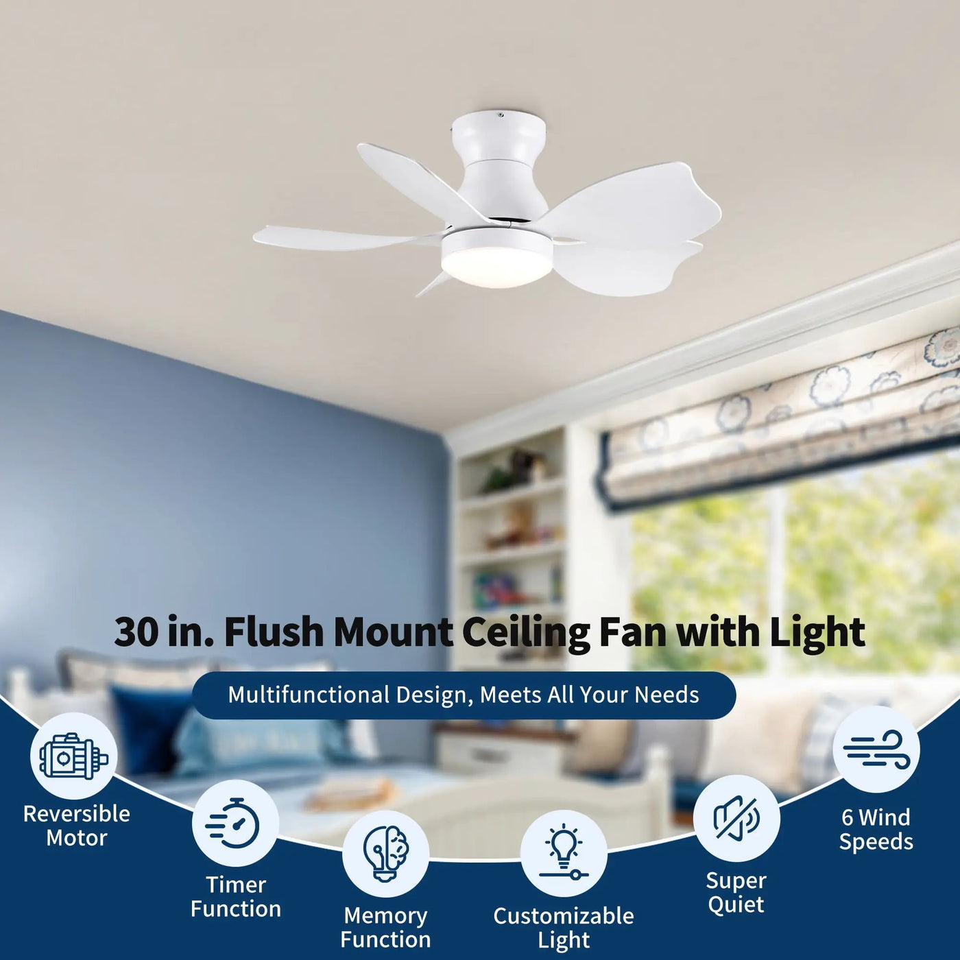 Low Profile Flush Mount Ceiling Fan With Light by HouseOfZazla