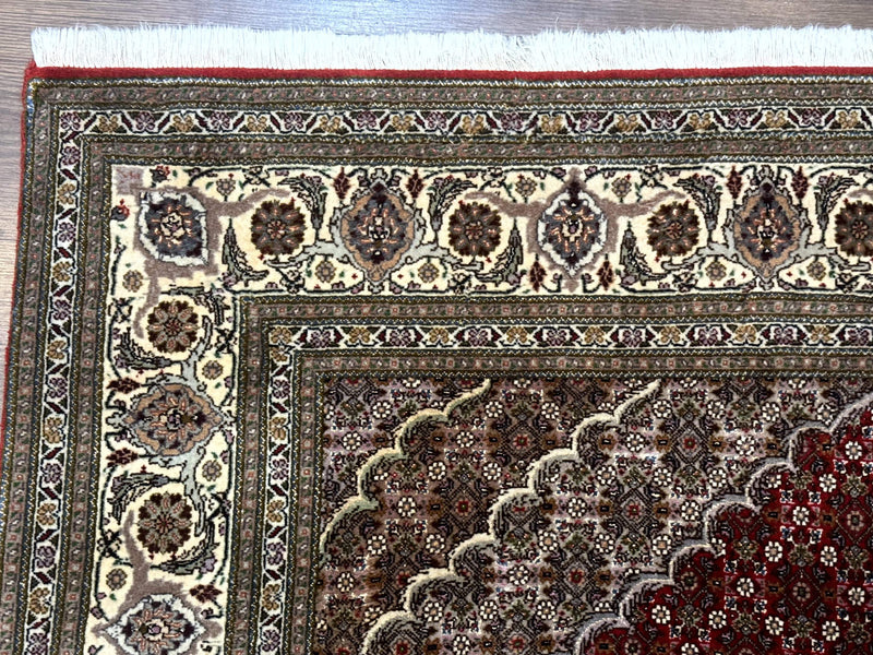 Persian Rug 5x7, Very Fine 330 KPSI, Red and Ivory, Herati Mahi Pattern, Wool & Silk by Jewel Rugs