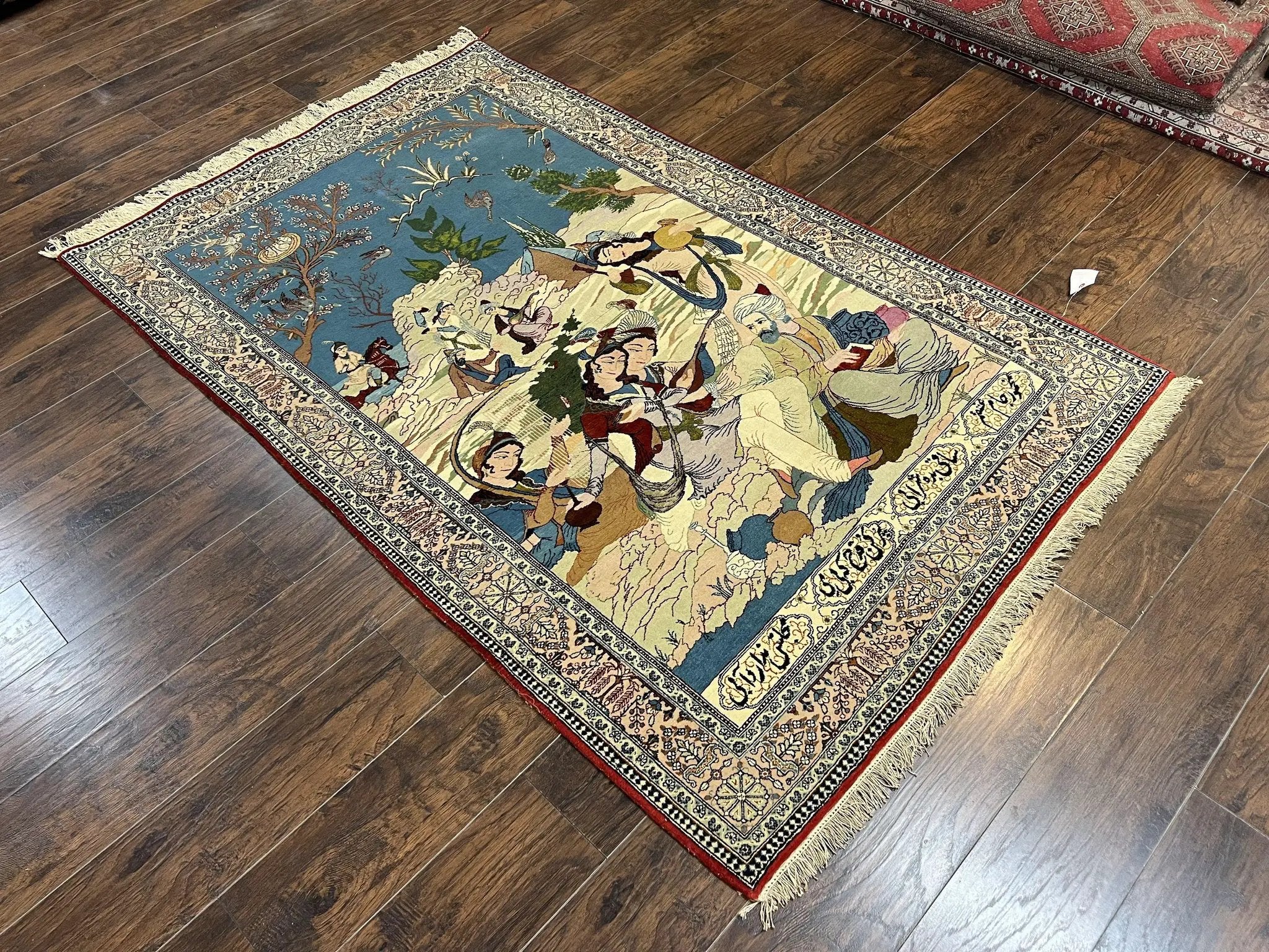 Vintage Persian Qum Pictorial Rug 5x7 - Wool & Silk by Jewel Rugs