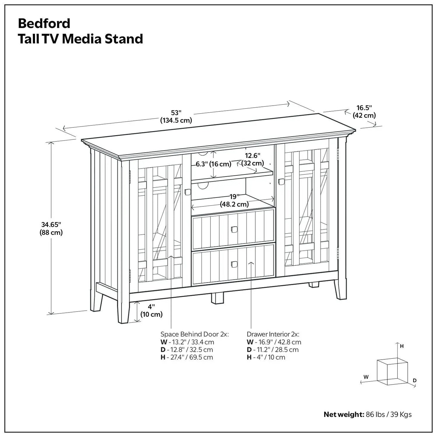 Bedford - Handcrafted Tall TV Media Stand by HouseOfZazla