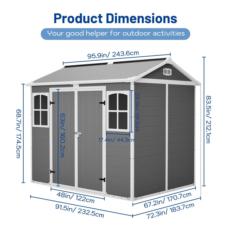 Plastic Utility Shed 8x6 ft with Floor – Lockable Storage Shed by HouseOfZazla