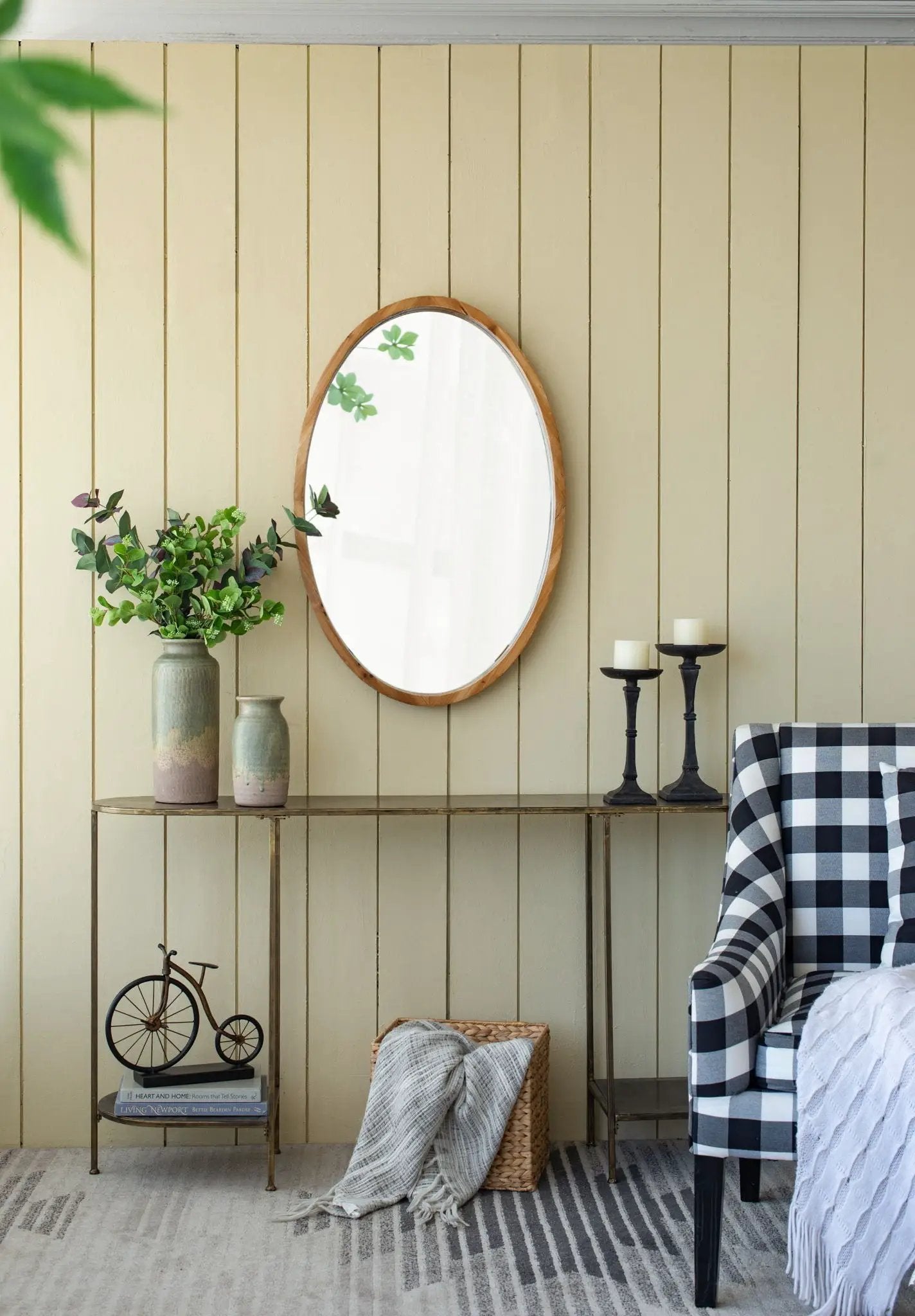 Oval Wall Mirror With Wood Frame, Farmhouse Wood Mirror For Bathroom Entryway Console Lean Against Wall - Brown by Unique Piece Furniture