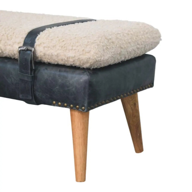 Boucle x Leather Upholstered Bench, Nordic Legs by HouseOfZazla