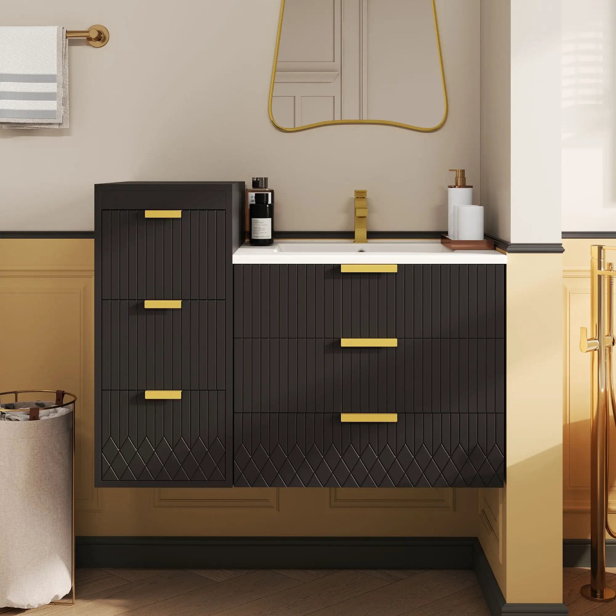 Wall Mounted Floating Cabinet With Side Cabinet Combo, Rectangular Ceramic Sink Vanity by HouseOfZazla