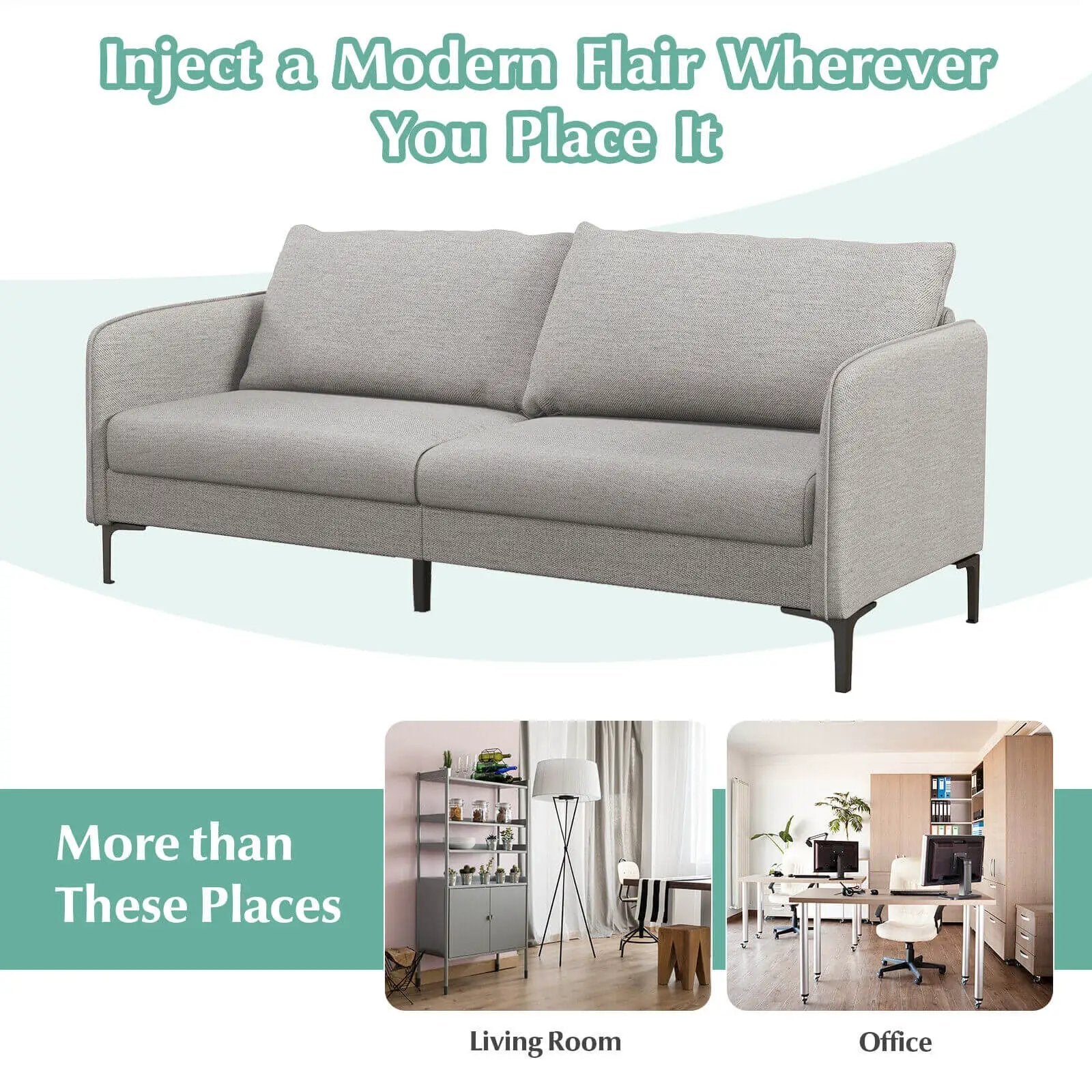 Modern 76 Inch Loveseat Sofa Couch for Apartment Dorm with Metal Legs-Gray by DirectDeals
