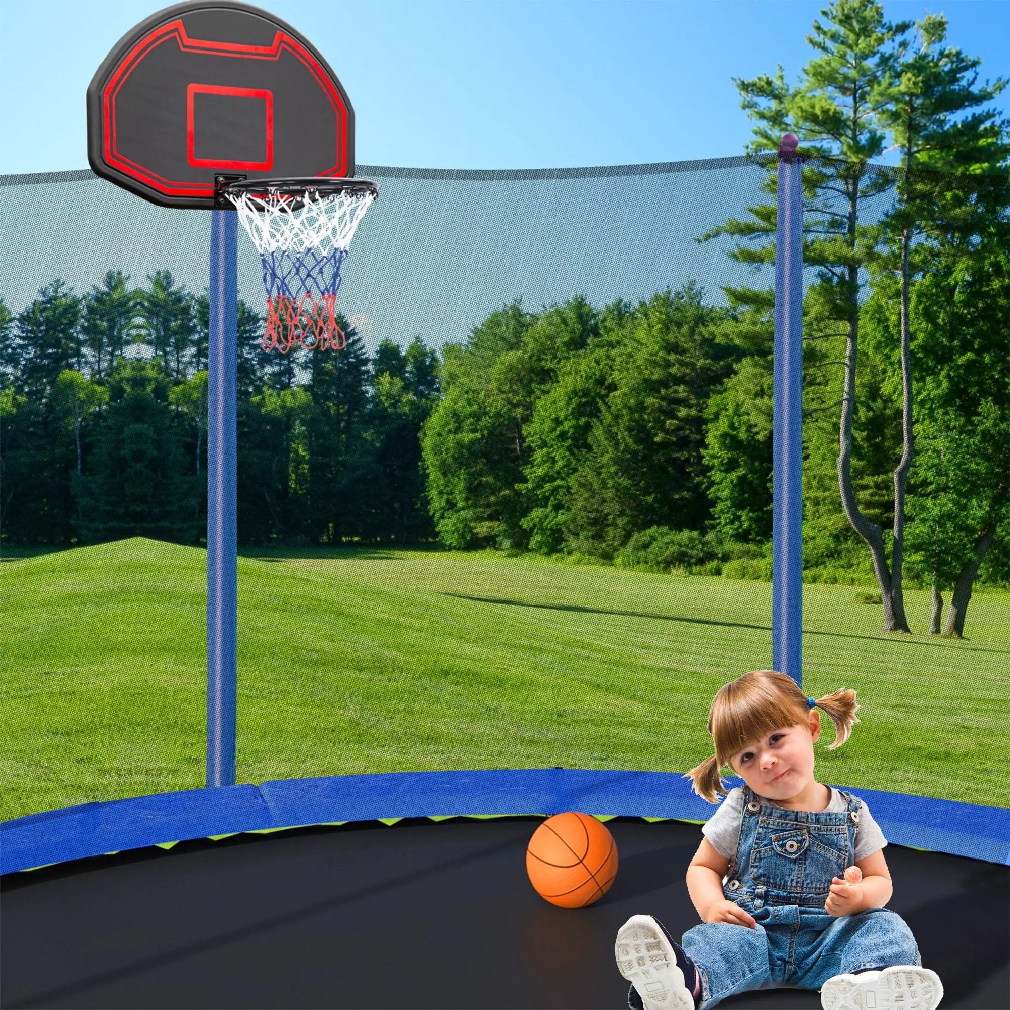 15Ft Trampoline With Basketball Hoop Inflator And Ladder (Inner Safety Enclosure) by HouseOfZazla