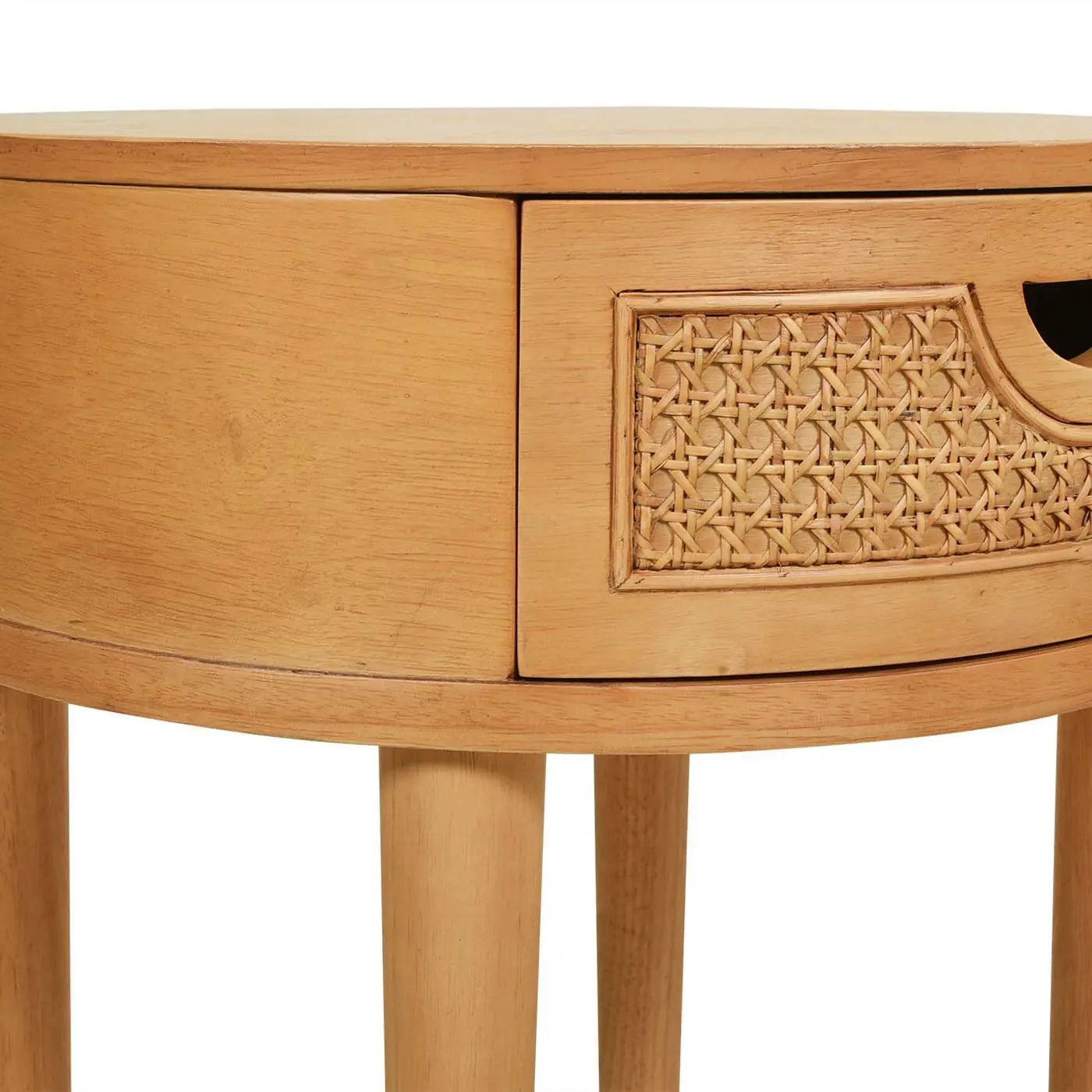 Cabana - Round Cane Storage Side Table - Natural Brown Oak by HouseOfZazla