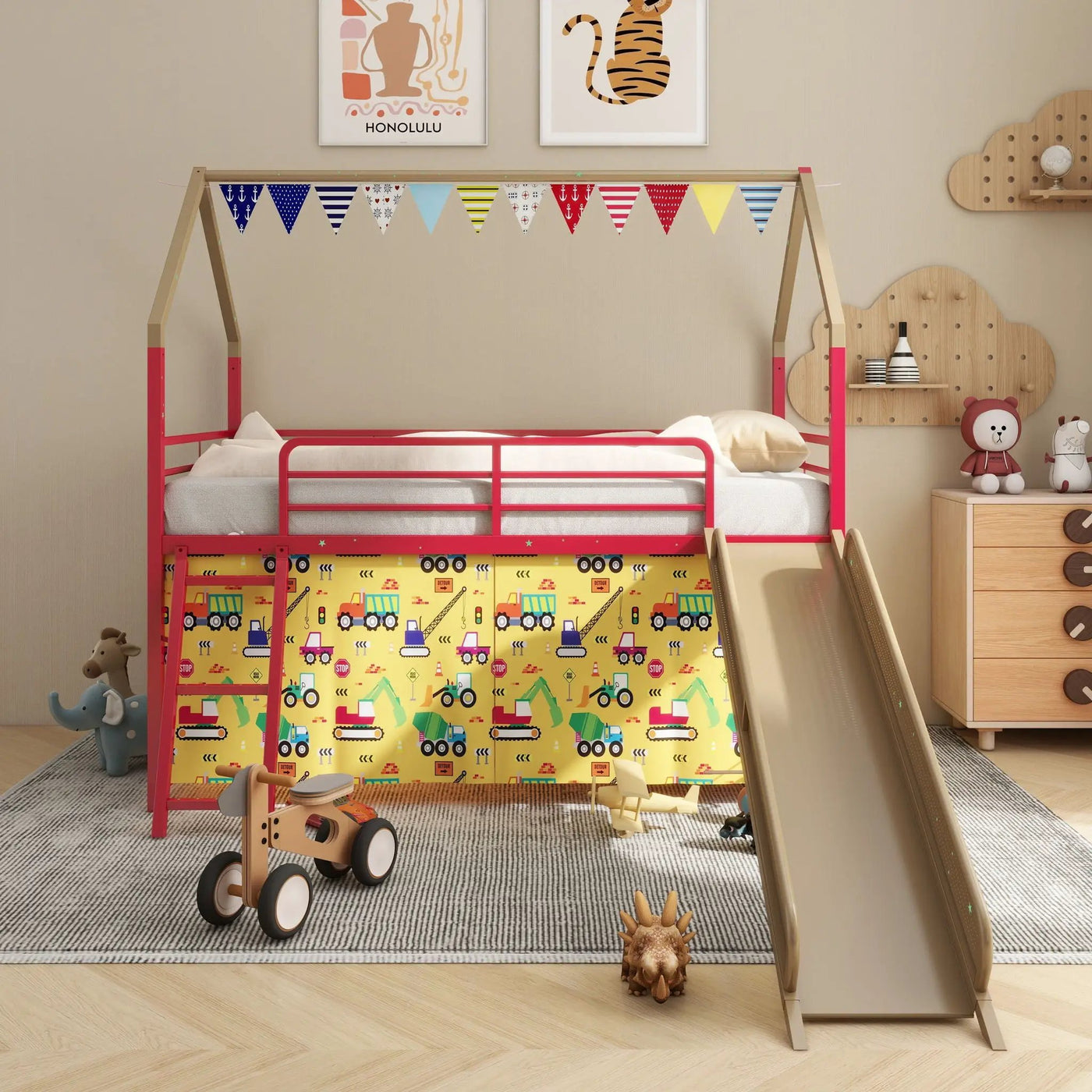 Jack - House Loft Bed With Slide And Curtain Set by Unique Piece Furniture