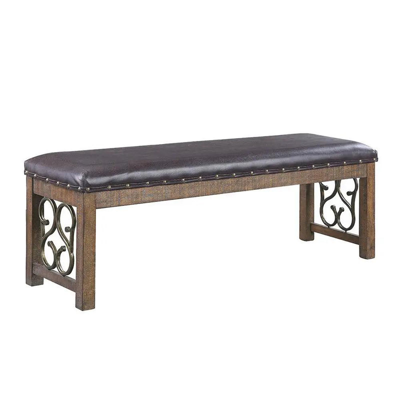Raphaela - Bench - Black Synthetic Leather & Weathered Cherry by Unique Piece Furniture