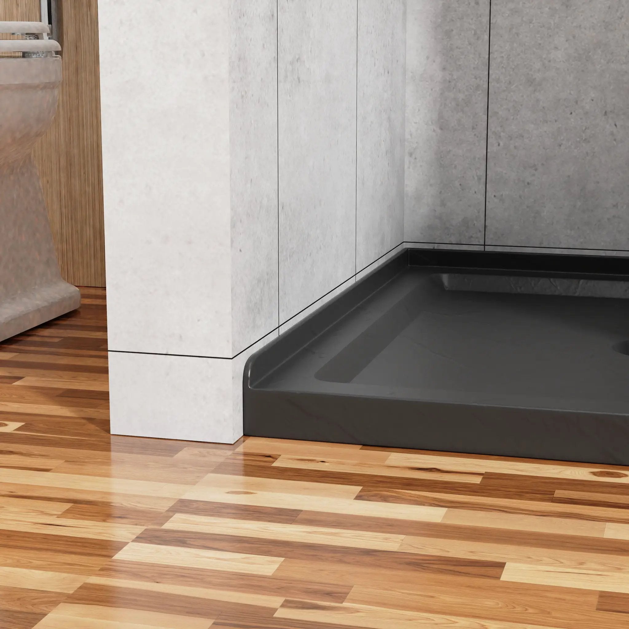 Anti Slip Center Drain Single Threshold Shower Base Slate - Black by HouseOfZazla