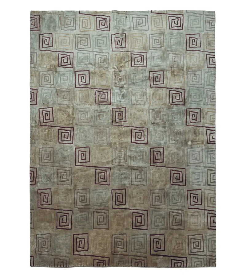 8' X 11' Modern Tibetan Nepal Art Deco Chinese Handmade Wool Silk Rug Abstract by Jewel Rugs